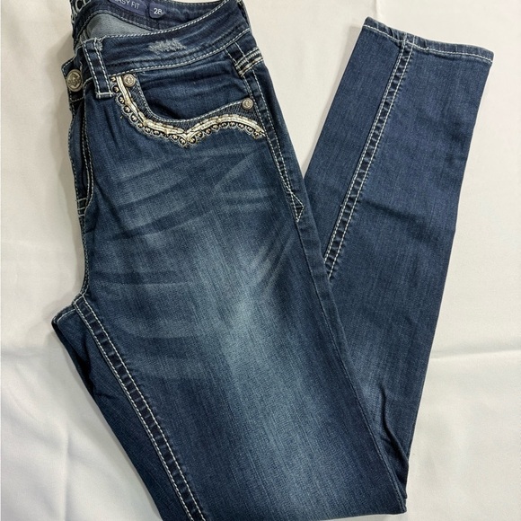 Grace in LA Blue Straight Leg Jeans with Chevron Embroidery - Picture 3 of 10